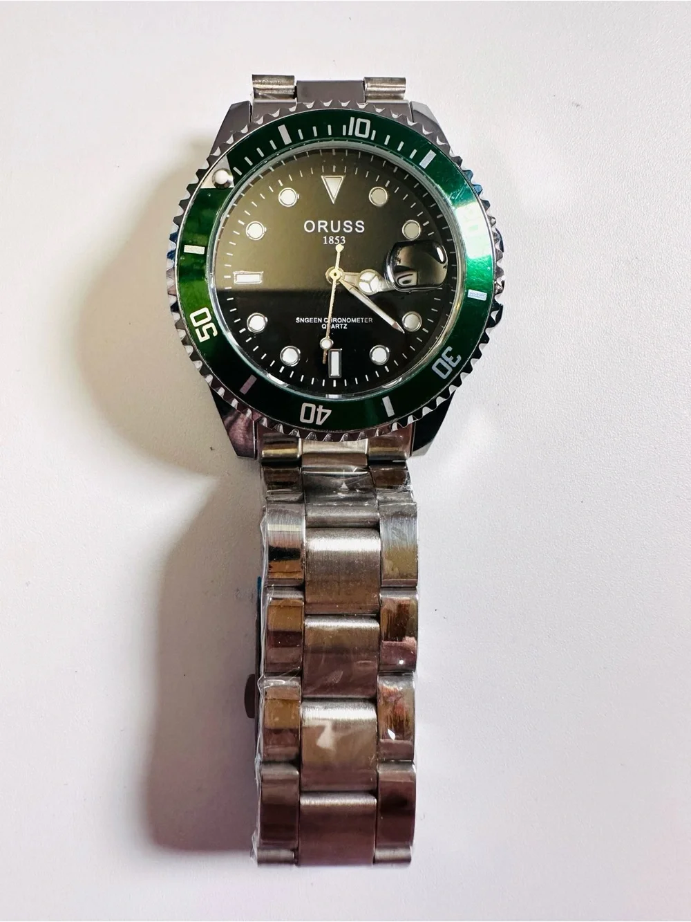 NWT Oruss 1853 Quartz Green Bezel UNTESTED  Bracelet Watch/ with Tool